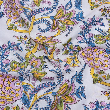 Multicolor Floral Hand Block Printed Cotton Fabric