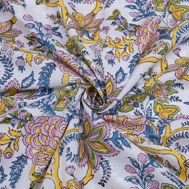 Multicolor Floral Hand Block Printed Cotton Fabric