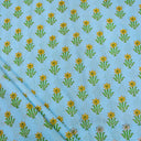 Sky Blue Floral Handmade Block Print Fabric Online