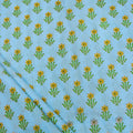 Sky Blue Floral Handmade Block Print Fabric Online