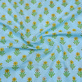 Sky Blue Floral Handmade Block Print Fabric Online