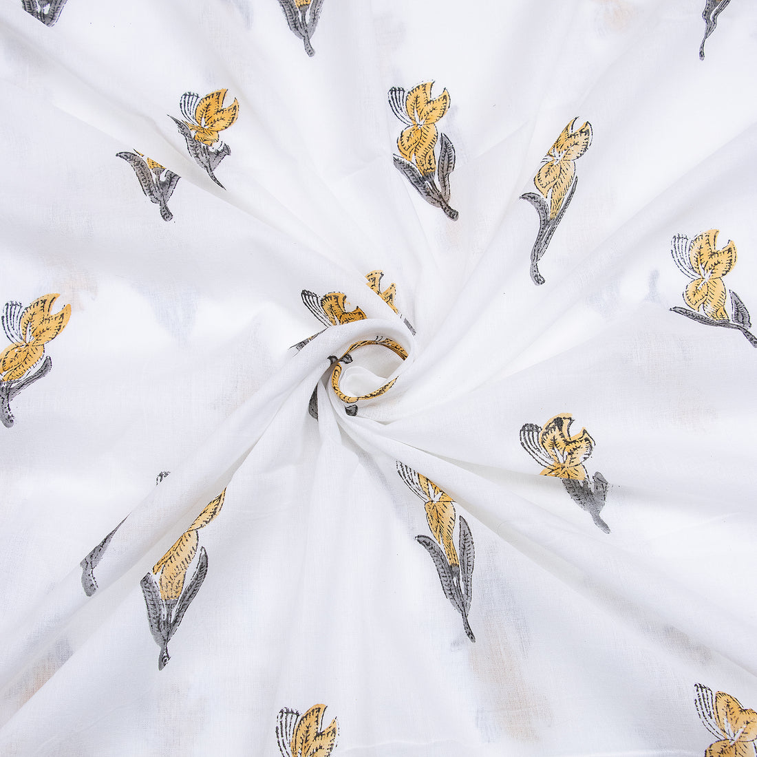 Soft Yellow Floral Jaipuri Block Print Cotton Fabric Online