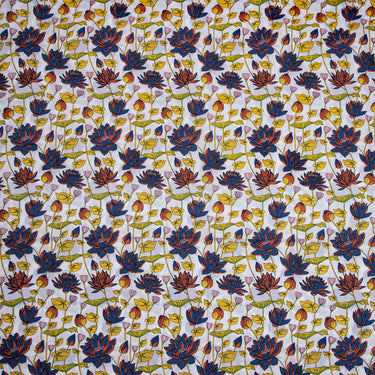 Yellow Floral Block Printed Cloth Material Fabric Online