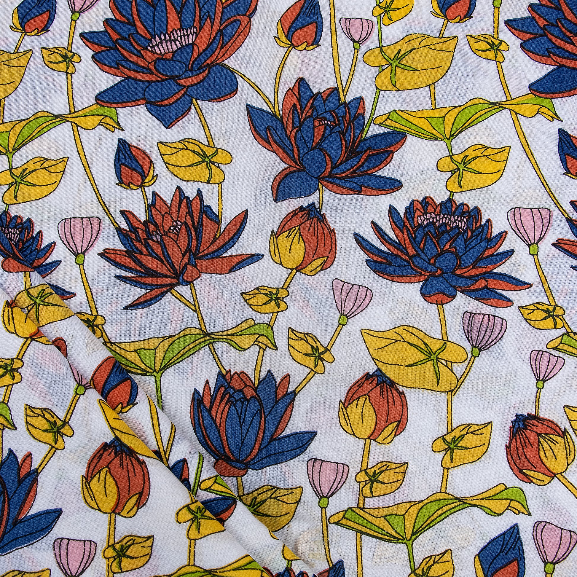 Yellow Floral Block Printed Cloth Material Fabric Online