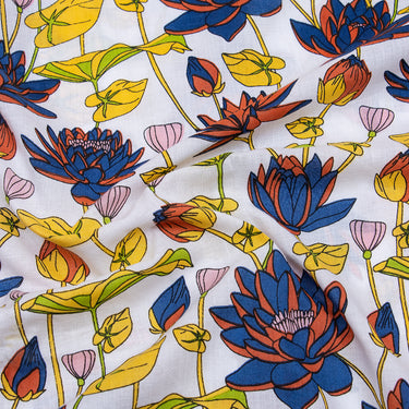 Yellow Floral Block Printed Cloth Material Fabric Online