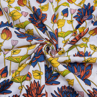 Yellow Floral Block Printed Cloth Material Fabric Online