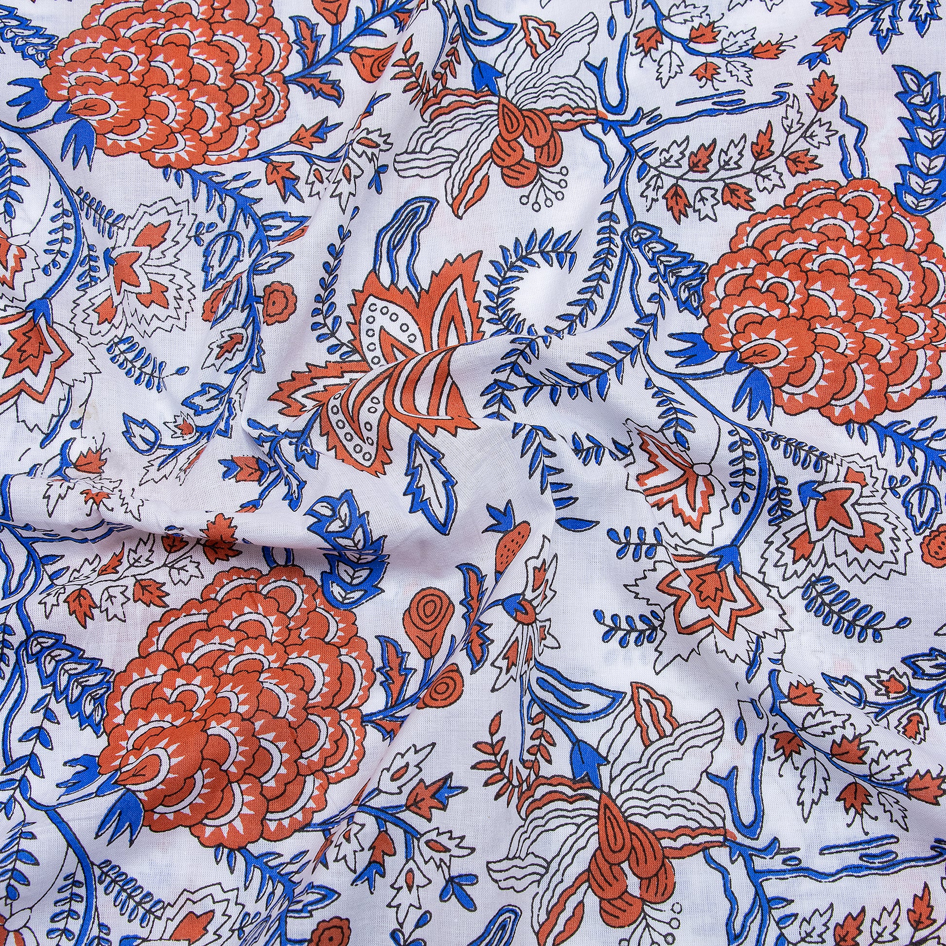 Red Handmade Floral Block Printing Jaipur Fabric Online