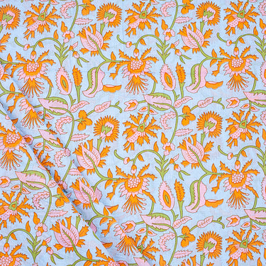 Hand Block Yellow Floral Printed Soft Cotton Fabric Online
