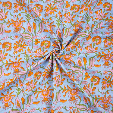 Hand Block Yellow Floral Printed Soft Cotton Fabric Online