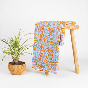 Hand Block Yellow Floral Printed Soft Cotton Fabric Online
