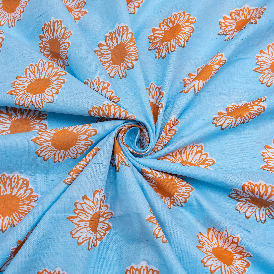 Hand Block Sun Flower Printed Cotton Dress Fabric Online