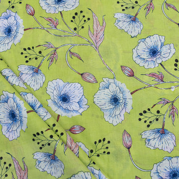 Premium Green Floral Block and Prints Cotton Fabric Online