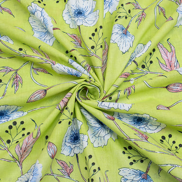 Premium Green Floral Block and Prints Cotton Fabric Online