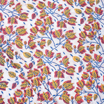 Hand Block Yellow Leaf Printing Pure Cotton Fabric Online