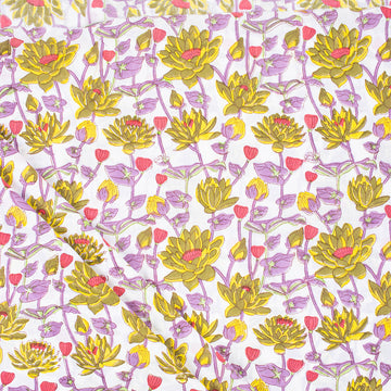 Hand Block Floral Print Voile Cotton Fabric