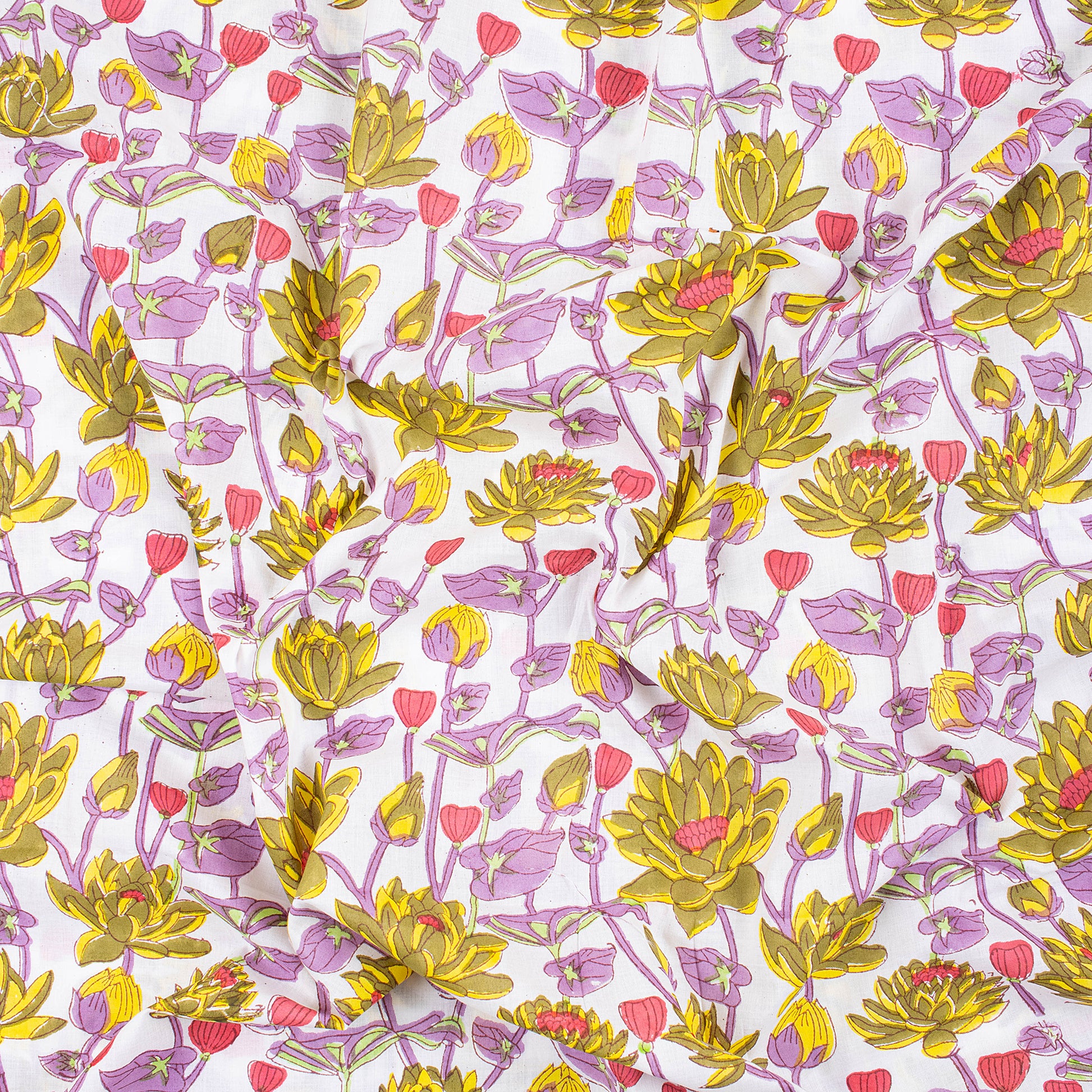 Hand Block Floral Print Voile Cotton Fabric