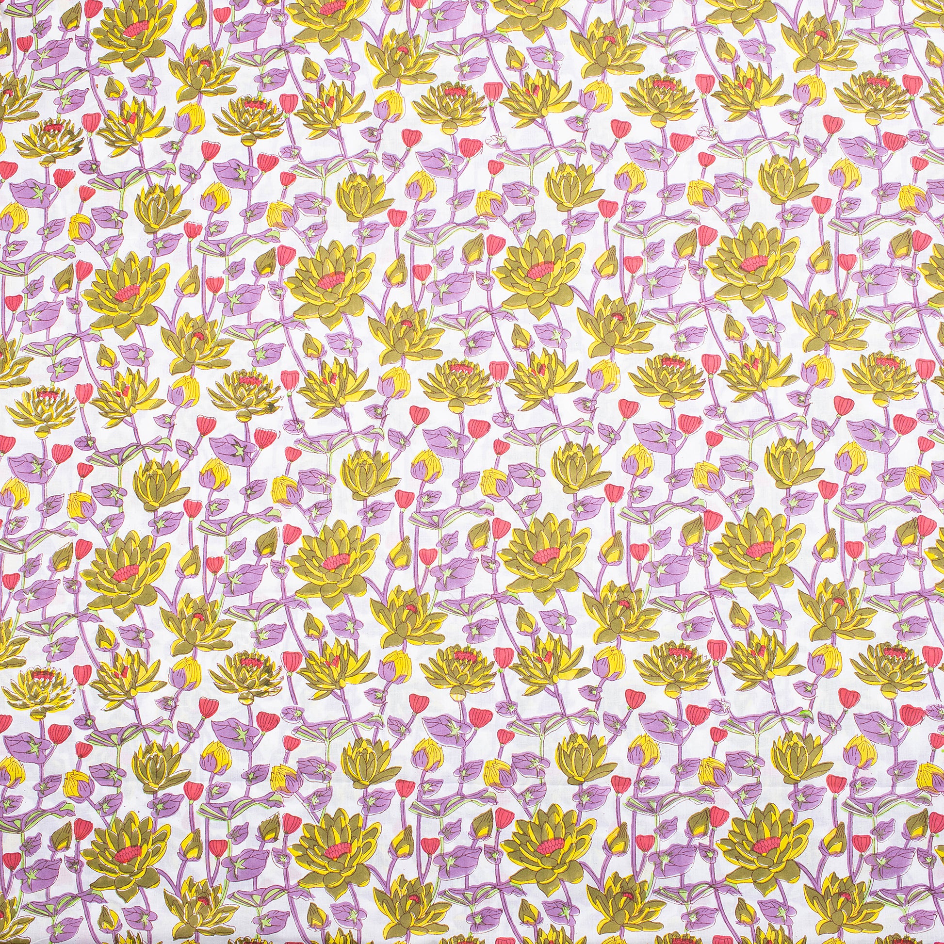 Hand Block Floral Print Voile Cotton Fabric