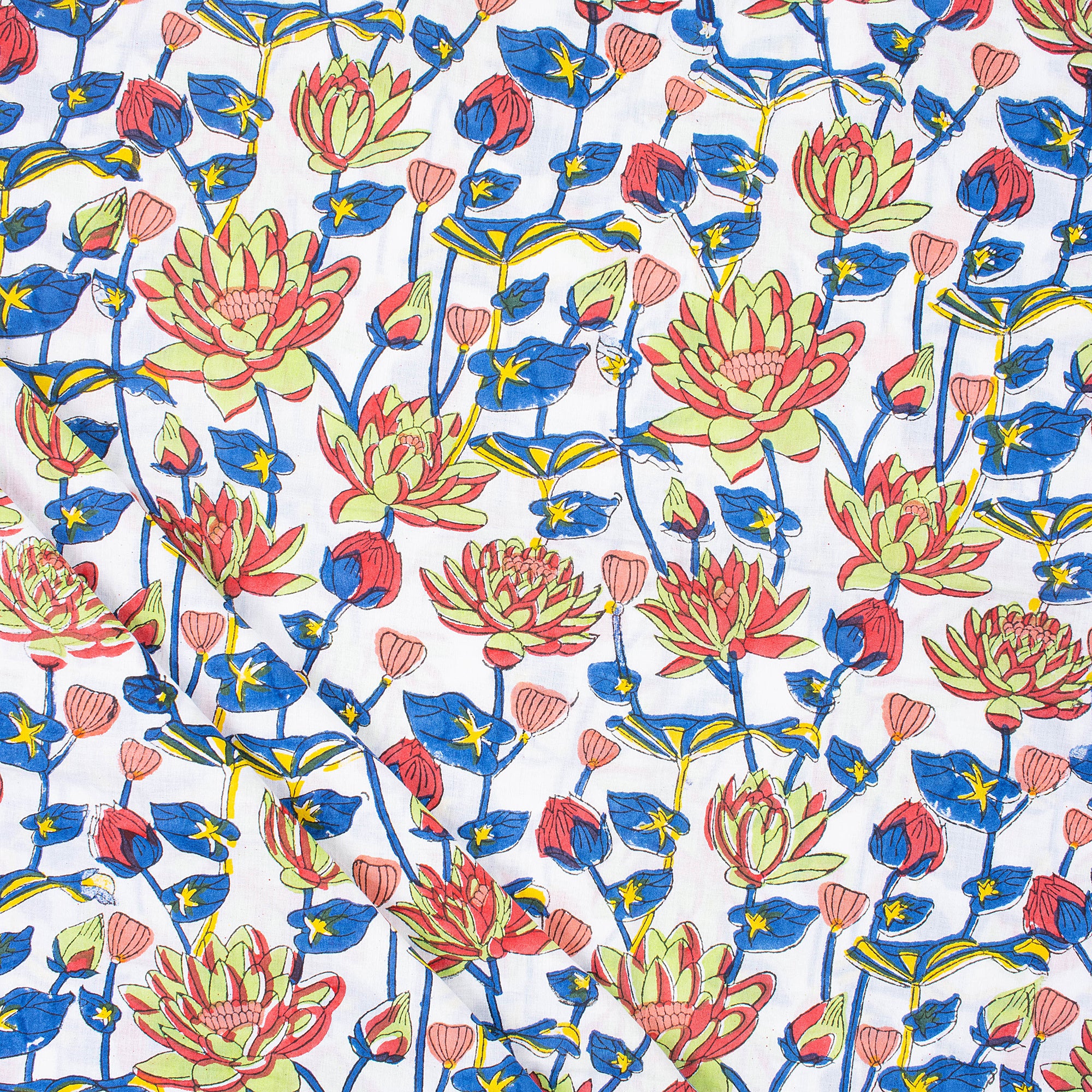 Attractive Hand Block Floral Printed Cotton Running Fabric