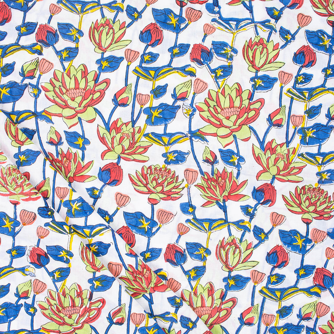 Attractive Hand Block Floral Printed Cotton Running Fabric