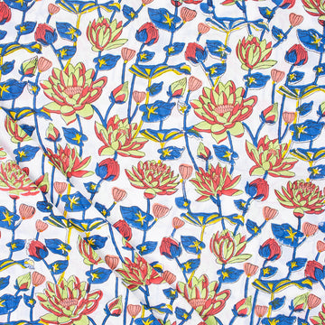 Attractive Hand Block Floral Printed Cotton Running Fabric