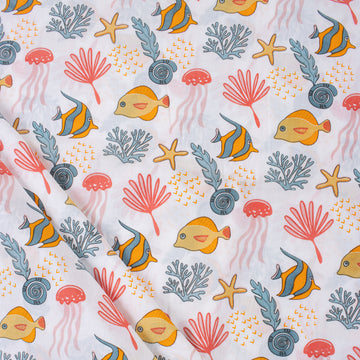 Marine Life Print Cotton Fabric