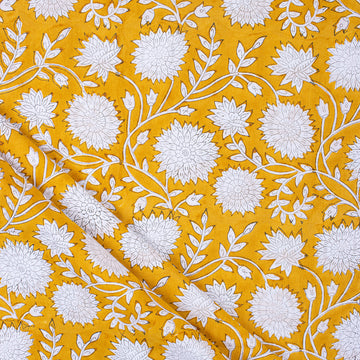 Yellow Floral Printed Soft Cotton Fabric