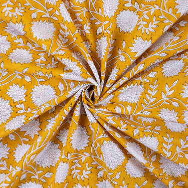Yellow Floral Printed Soft Cotton Fabric