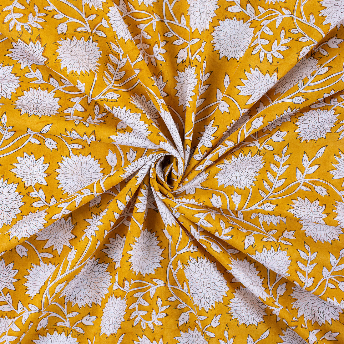 Yellow Floral Printed Soft Cotton Fabric