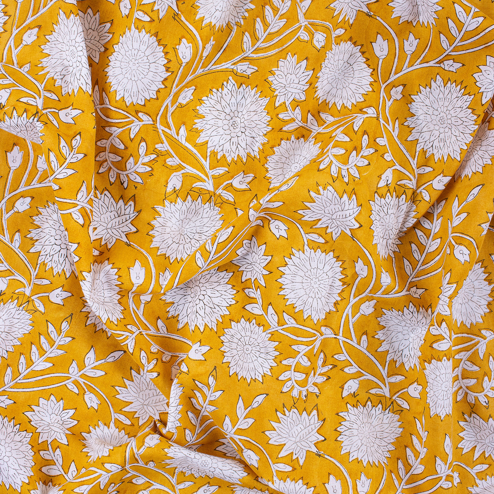 Yellow Floral Printed Soft Cotton Fabric