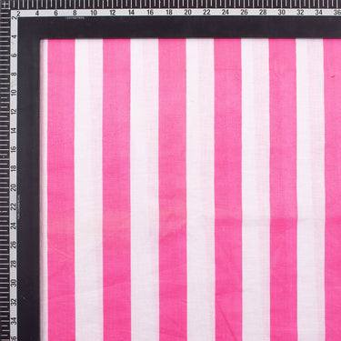 Pink Striped Hand Block Printed Cotton Fabric