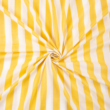 Yellow Striped Printed Soft Cotton Fabric Material