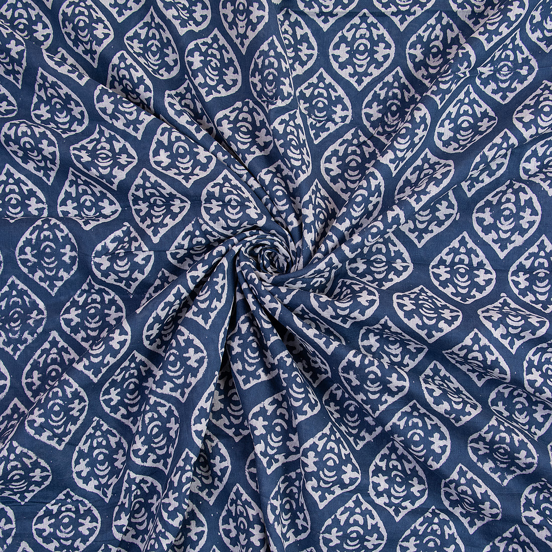 Indigo Block Print Cotton Fabric