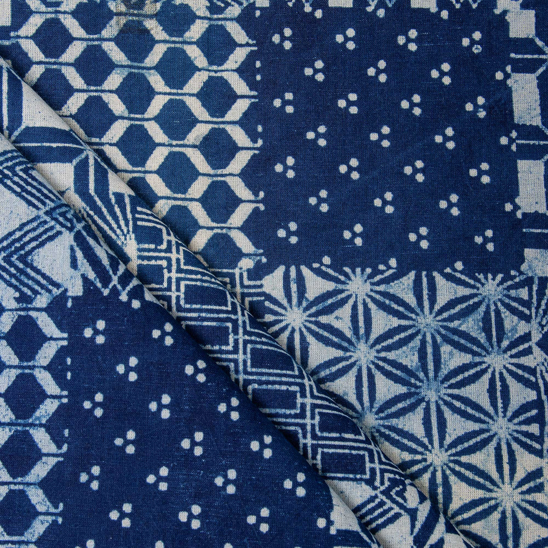 Premium Indigo Blue Geometrical Print Indigo Cotton Fabric