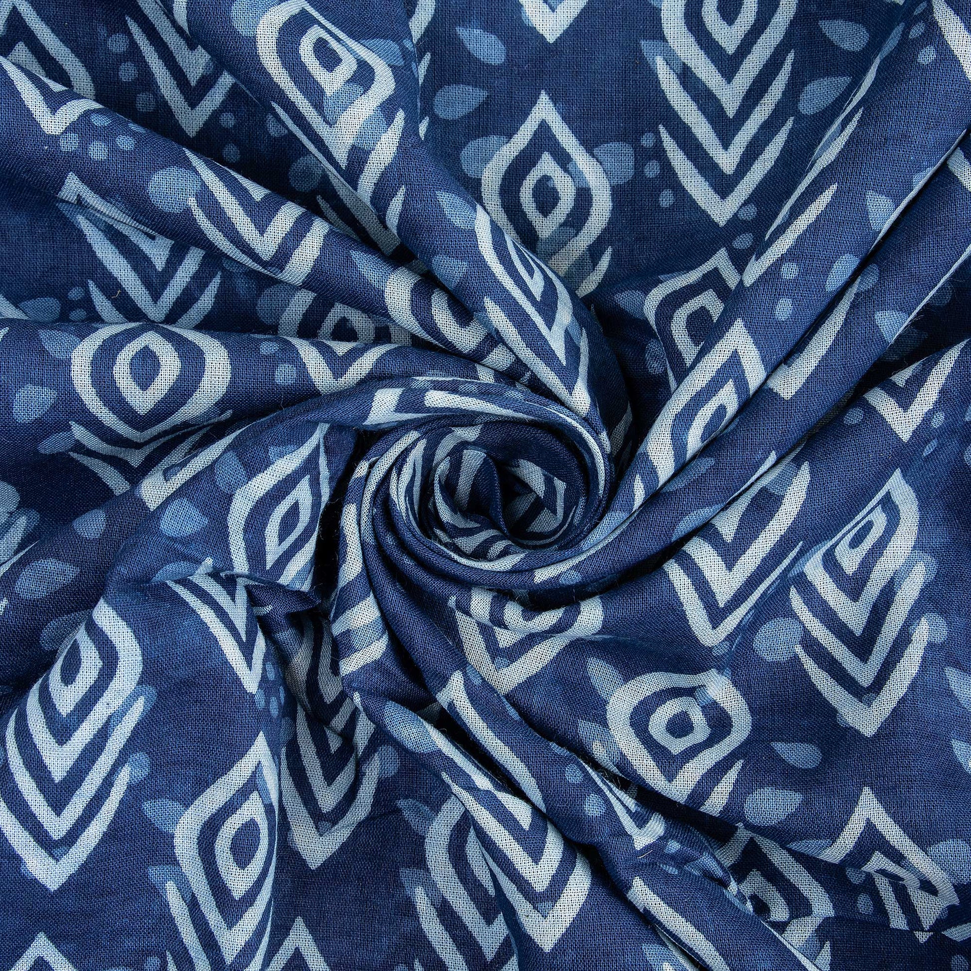 Luxury Indigo Blue Print Pure Cotton Indigo Fabric For Dress