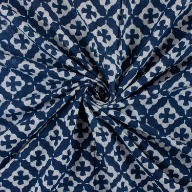 Luxury Indigo Blue Print Pure Cotton Indigo Fabric For Dress