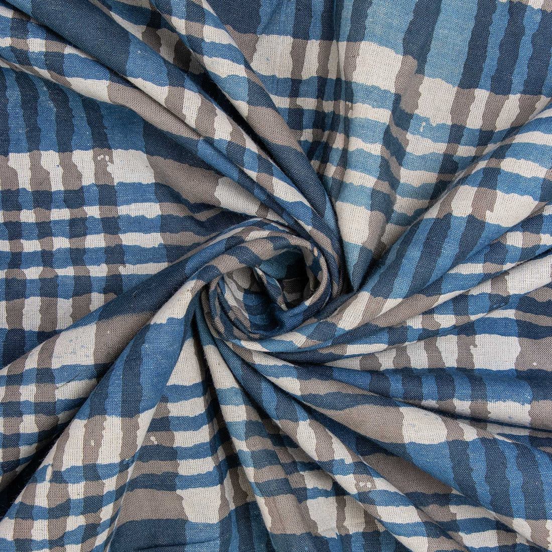 Indigo Blue Stripes Print Pure Cotton Indigo Fabric For Dress