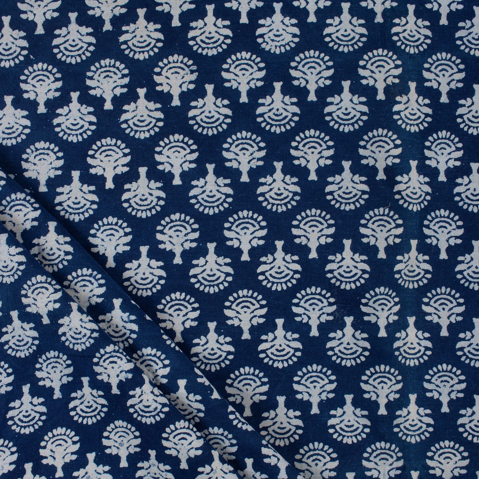 Pure Cotton Floral Block Printed Indigo Material