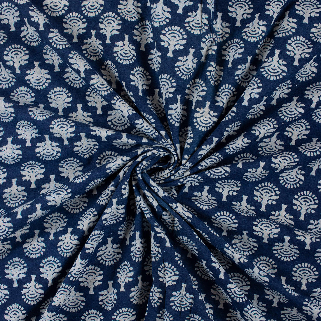 Pure Cotton Floral Block Printed Indigo Material