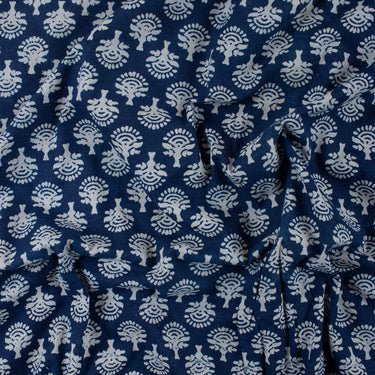 Pure Cotton Floral Block Printed Indigo Material