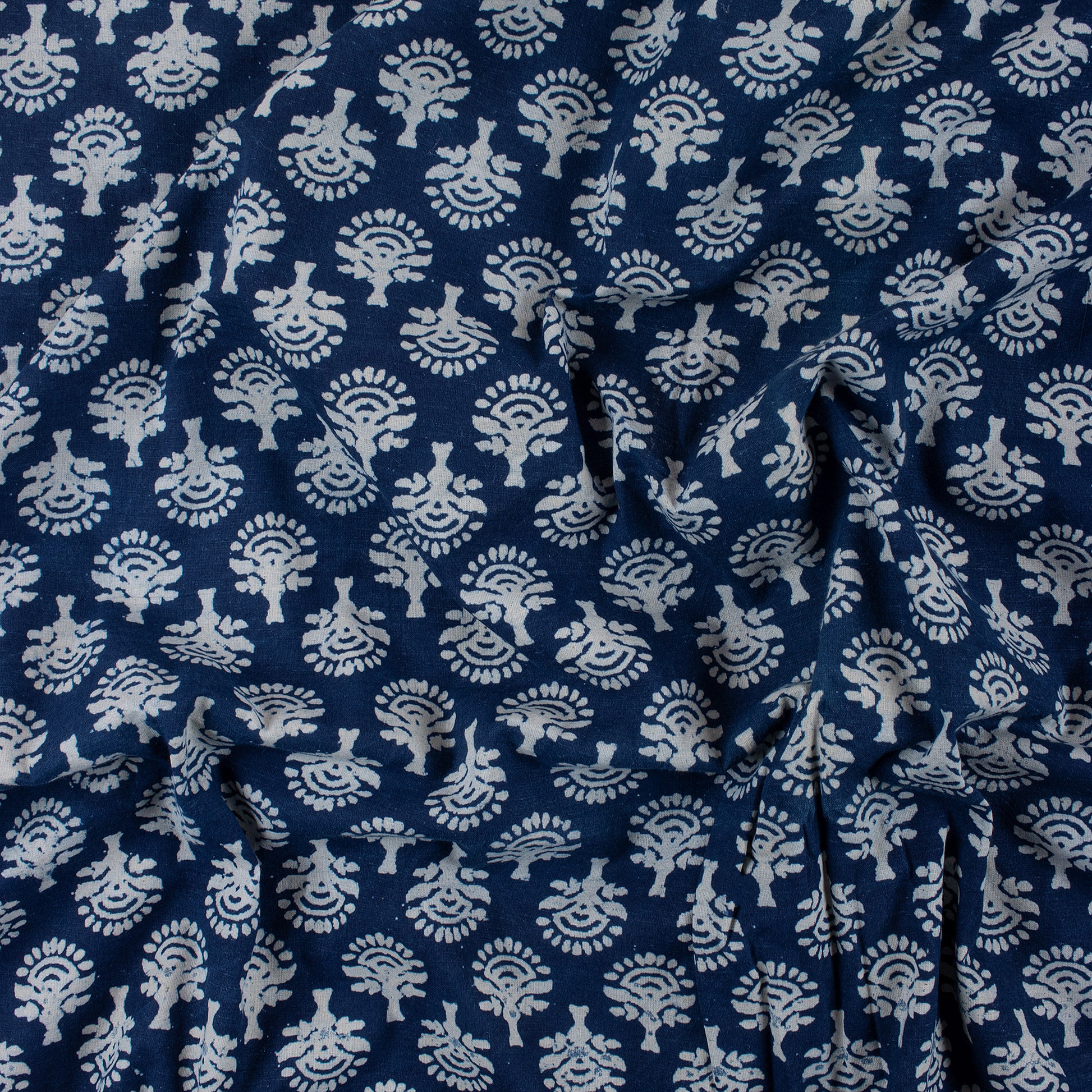 Pure Cotton Floral Block Printed Indigo Material