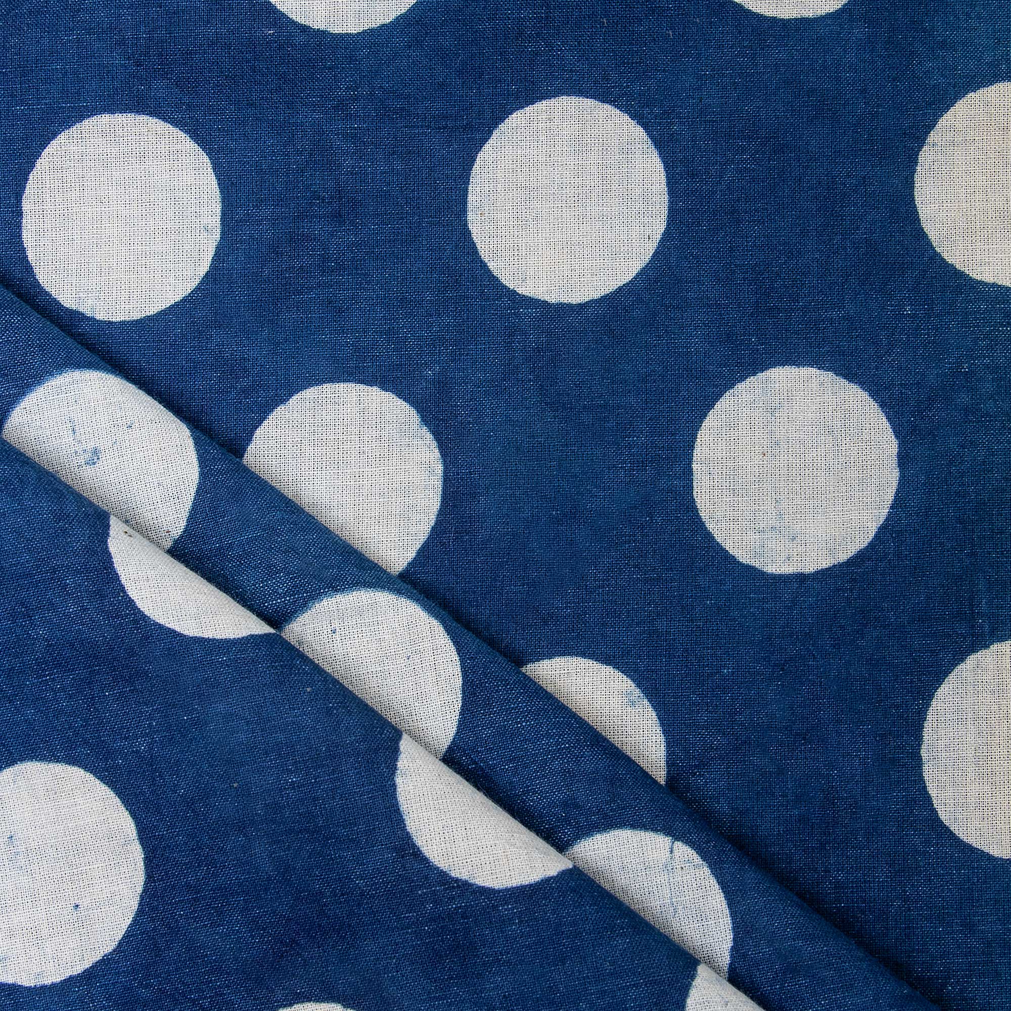 Indigo Blue Polka Dots Indigo Block Print Fabric Pure Cotton