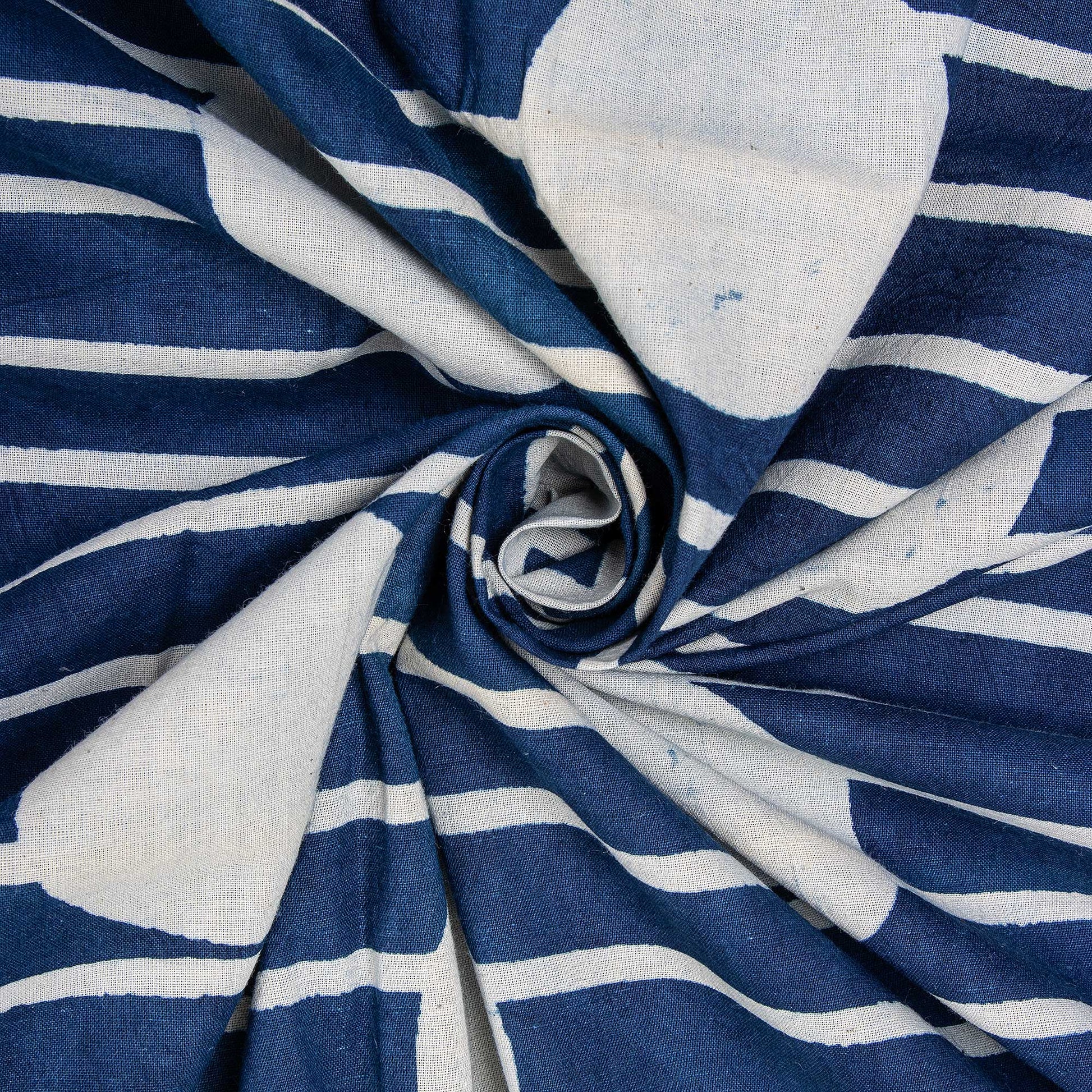 Indigo Blue Polka Dots Print Pure Cotton Indigo Fabric