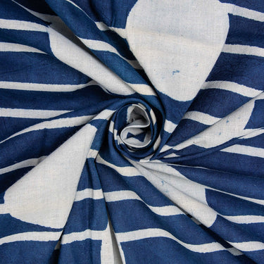 Indigo Blue Polka Dots Print Pure Cotton Indigo Fabric