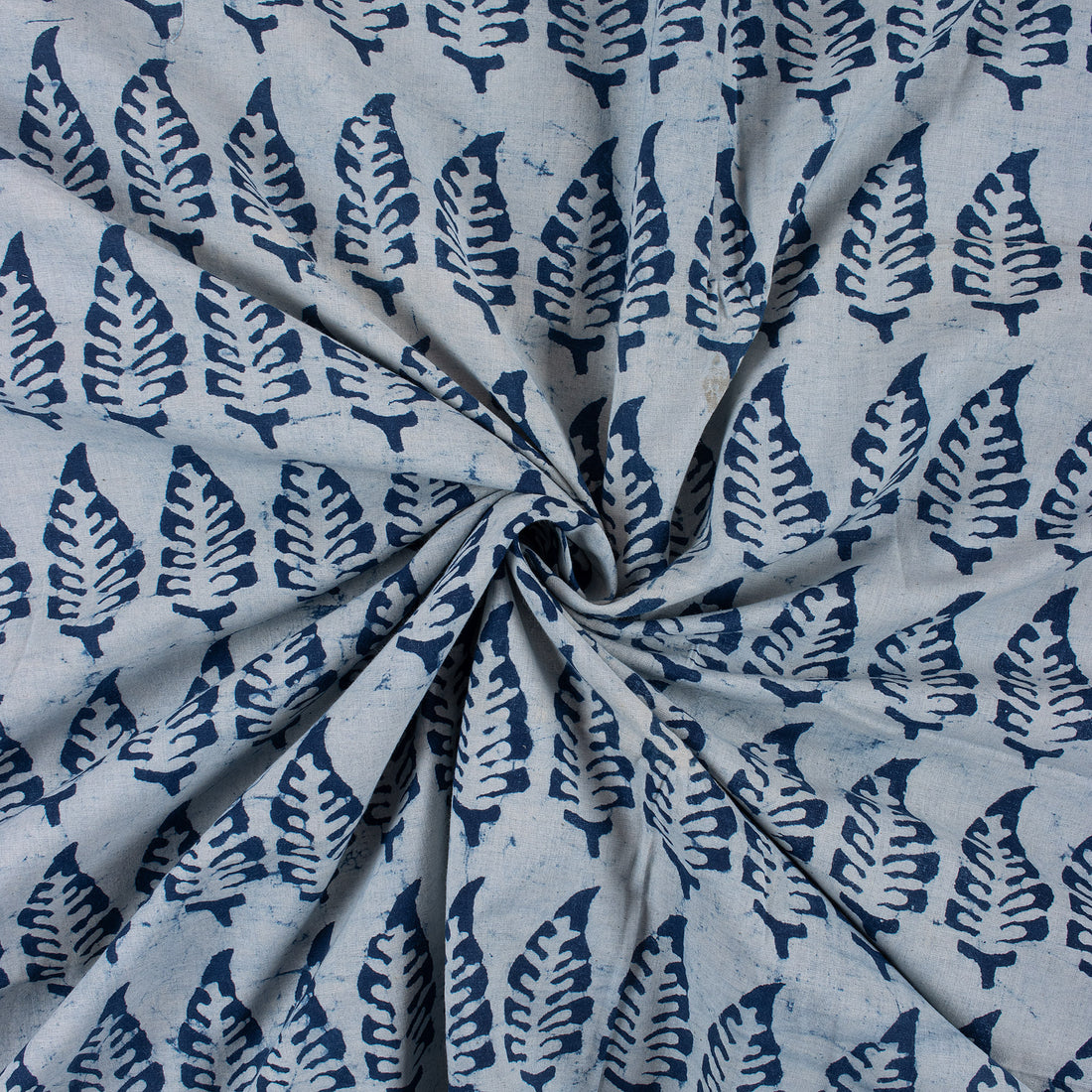 Indigo Leaf Block Print Cotton Fabric