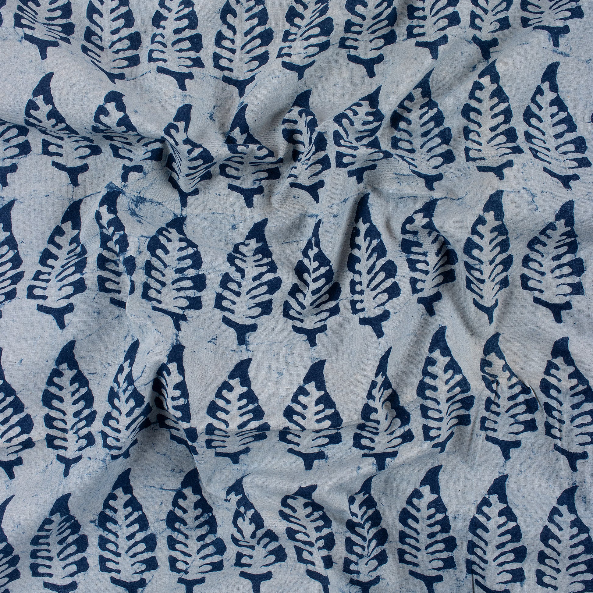 Indigo Leaf Block Print Cotton Fabric