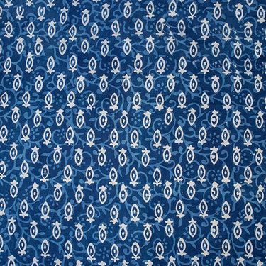 Blue Pure Cotton Indigo Block Print Fabric For Dress Online