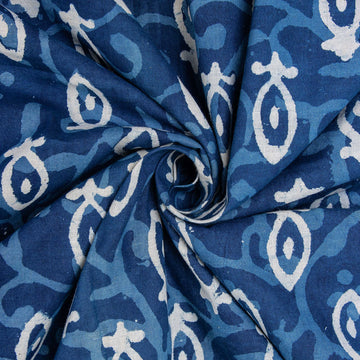 Blue Pure Cotton Indigo Block Print Fabric For Dress Online