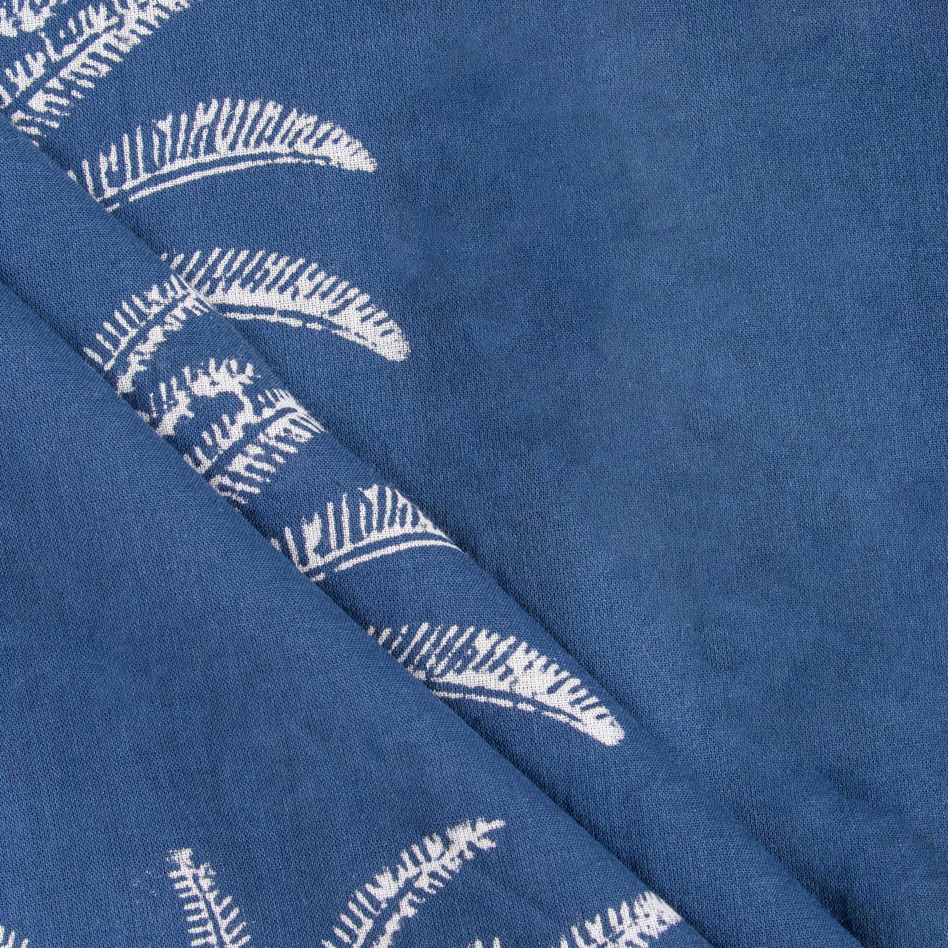 Blue Indigo Print Palm Tree Pure Cotton Fabric For Dress Online