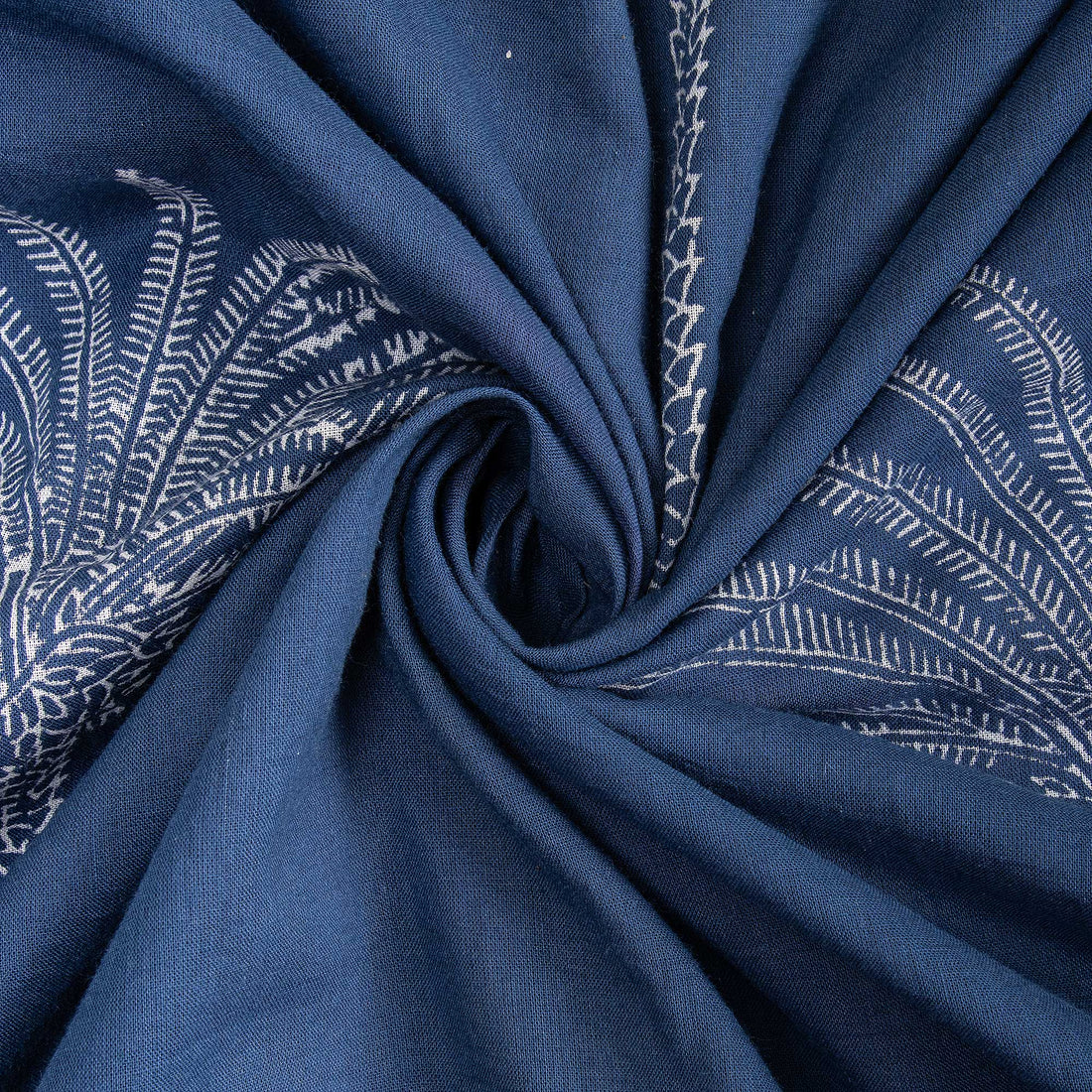 Blue Indigo Print Palm Tree Pure Cotton Fabric For Dress Online