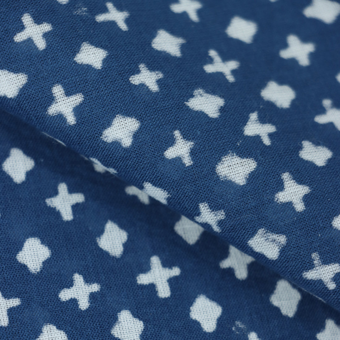 Natural Indigo Blue Star Printed Pure Cotton Fabric For Dress Online